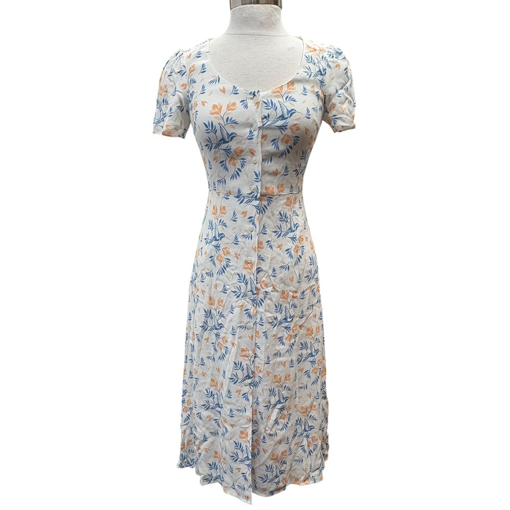 Draper James Hummingbird Floral Button Front Midi Dress Cottagecore Daywear S